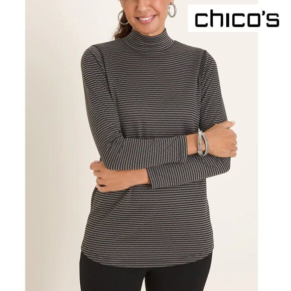 Chico's Zenergy Top Size 1 (8) Mock Neck Long Sleeve - Picture 1 of 16